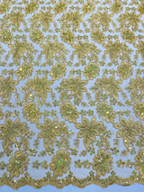 Metallic Floral Lace Design Embroidered Polyester Fabric - Floral Lace, 54" Width (1 Yard)