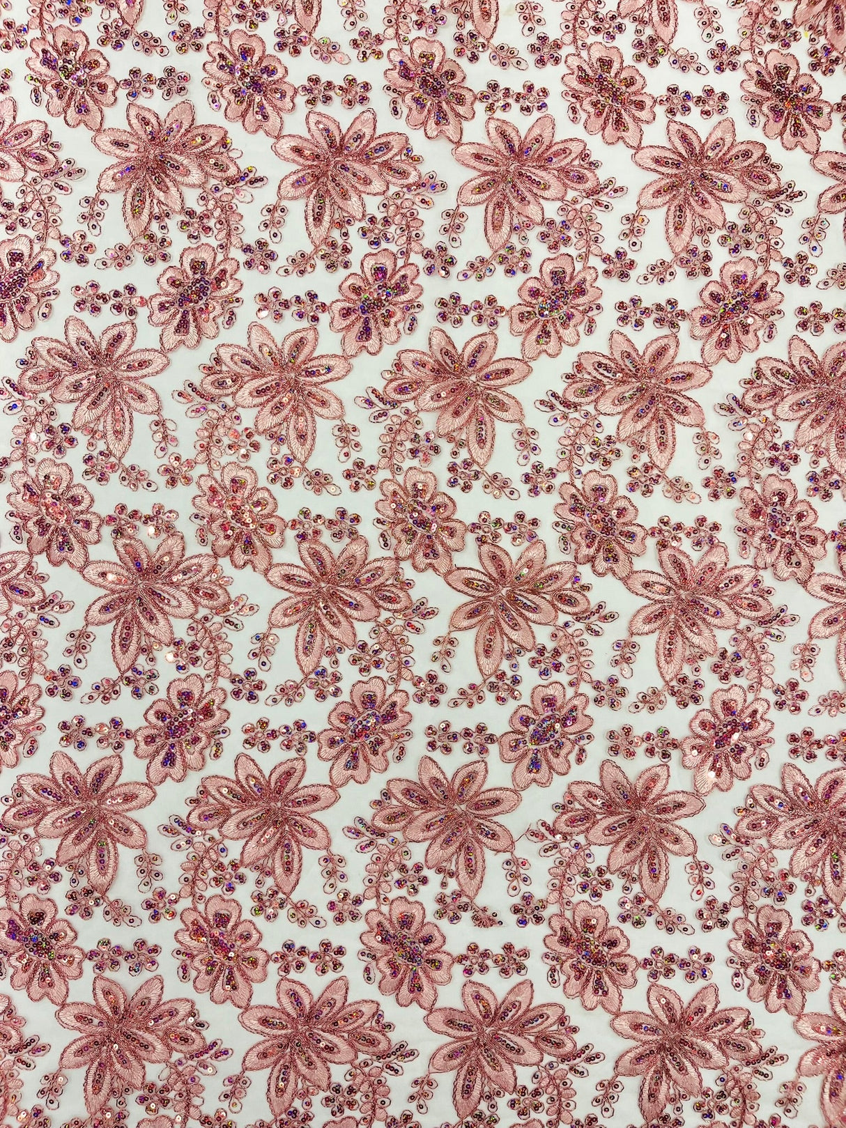 Metallic Floral Lace Design Embroidered Polyester Fabric - Floral Lace, 54" Width (1 Yard)