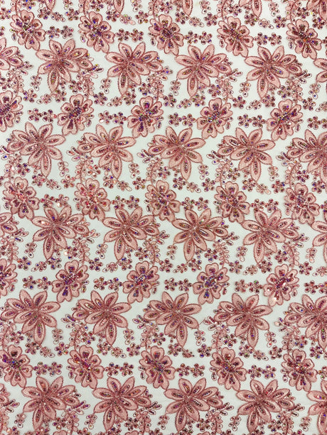 Metallic Floral Lace Design Embroidered Polyester Fabric - Floral Lace, 54" Width (1 Yard)