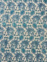 Metallic Floral Lace Design Embroidered Polyester Fabric - Floral Lace, 54" Width (1 Yard)