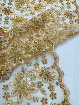 Metallic Floral Lace Design Embroidered Polyester Fabric - Floral Lace, 54" Width (1 Yard)