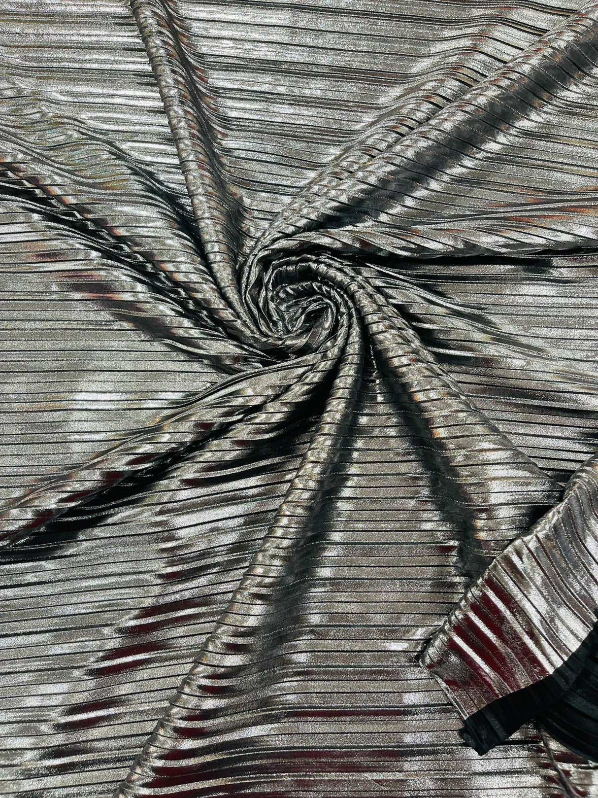 Metallic Foil Accordion Design Polyester Spandex Fabric - Metallic Pleated Texture, 58" Width (1 Yard)