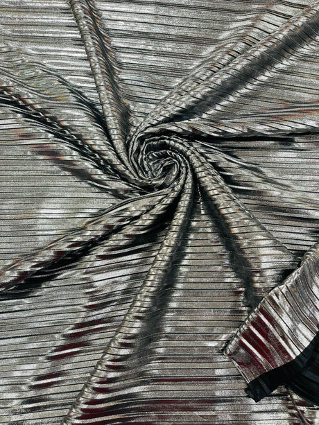 Metallic Foil Accordion Design Polyester Spandex Fabric - Metallic Pleated Texture, 58" Width (1 Yard)