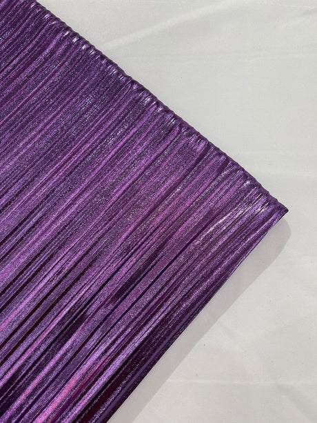 Metallic Foil Accordion Design Polyester Spandex Fabric - Metallic Pleated Texture, 58" Width (1 Yard)