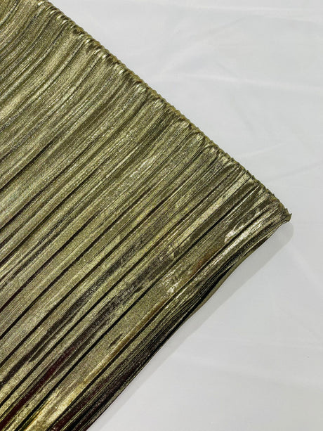 Metallic Foil Accordion Design Polyester Spandex Fabric - Metallic Pleated Texture, 58" Width (1 Yard)