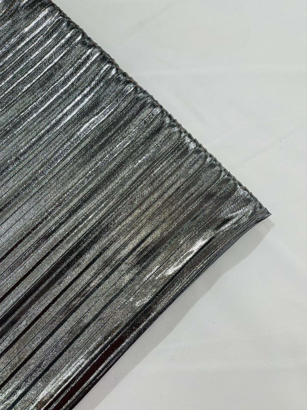 Metallic Foil Accordion Design Polyester Spandex Fabric - Metallic Pleated Texture, 58" Width (1 Yard)