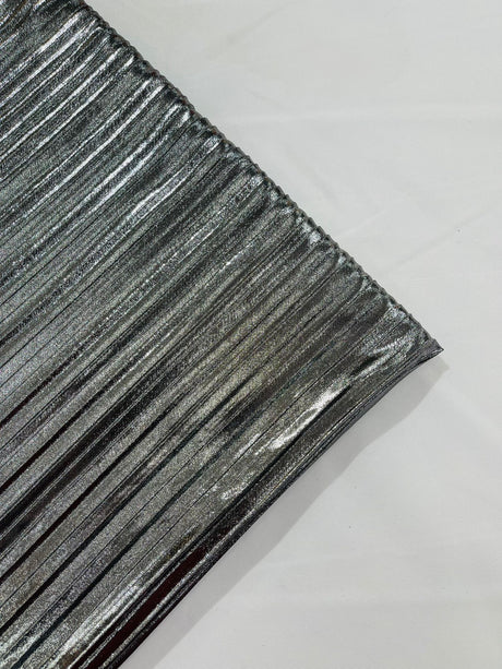 Metallic Foil Accordion Design Polyester Spandex Fabric - Metallic Pleated Texture, 58" Width (1 Yard)