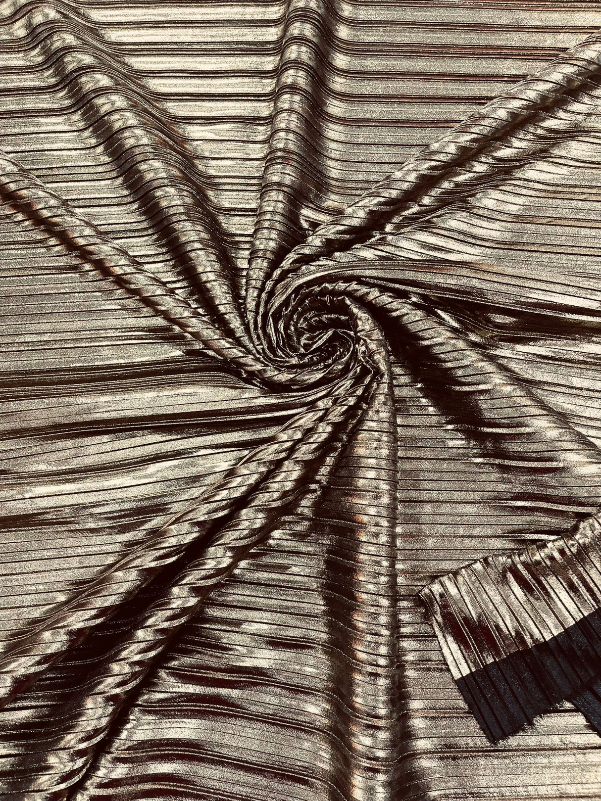 Metallic Foil Accordion Design Polyester Spandex Fabric - Metallic Pleated Texture, 58" Width (1 Yard)