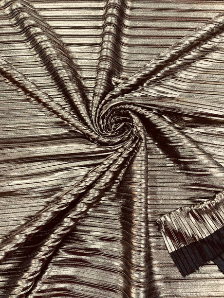 Metallic Foil Accordion Design Polyester Spandex Fabric - Metallic Pleated Texture, 58" Width (1 Yard)
