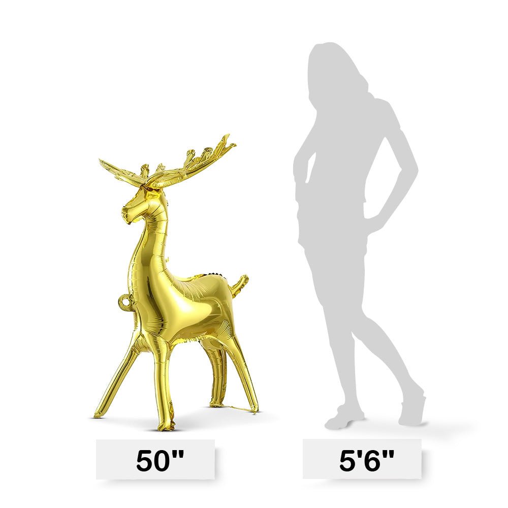 Foil Balloon Metallic Gold 3D Standing Reindeer