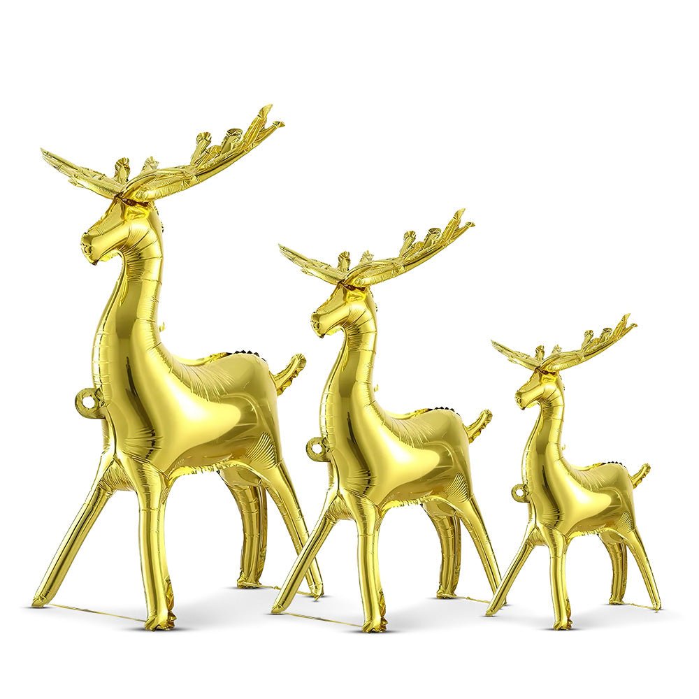 Foil Balloon Metallic Gold 3D Standing Reindeer