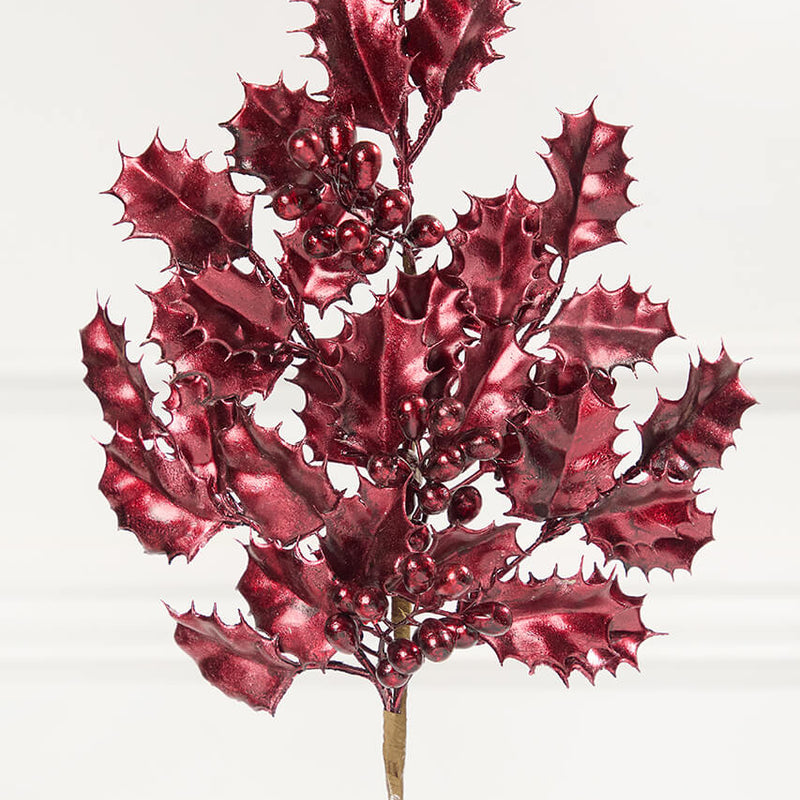 27" Burgundy Metallic Holly Berry Stem