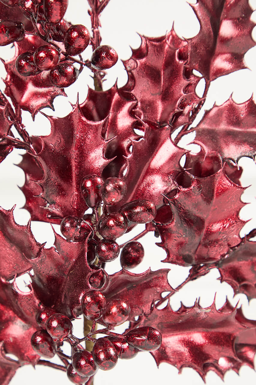 27" Burgundy Metallic Holly Berry Stem