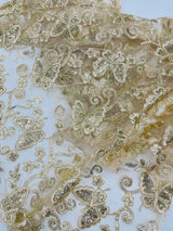 Metallic Lace Fabric - Embroidered Butterfly Vines With Sequins, 54" Width (1 Yard)