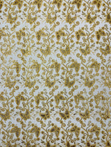Metallic Lace Fabric - Embroidered Butterfly Vines With Sequins, 54" Width (1 Yard)