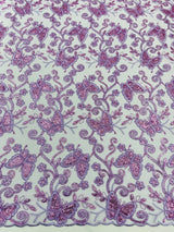Metallic Lace Fabric - Embroidered Butterfly Vines With Sequins, 54" Width (1 Yard)