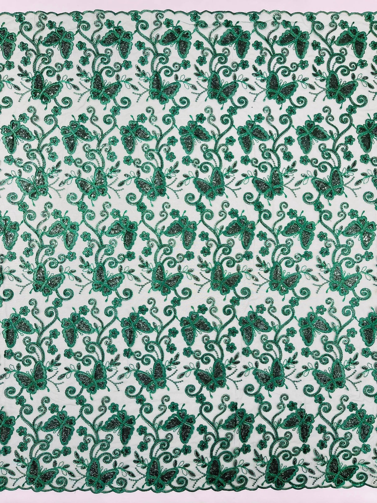 Metallic Lace Fabric - Embroidered Butterfly Vines With Sequins, 54" Width (1 Yard)