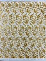 Metallic Lace Fabric - Embroidered Butterfly Vines With Sequins, 54" Width (1 Yard)