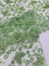 Metallic Lace Fabric - Embroidered Butterfly Vines With Sequins, 54" Width (1 Yard)