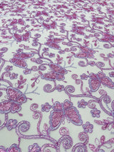 Metallic Lace Fabric - Embroidered Butterfly Vines With Sequins, 54" Width (1 Yard)