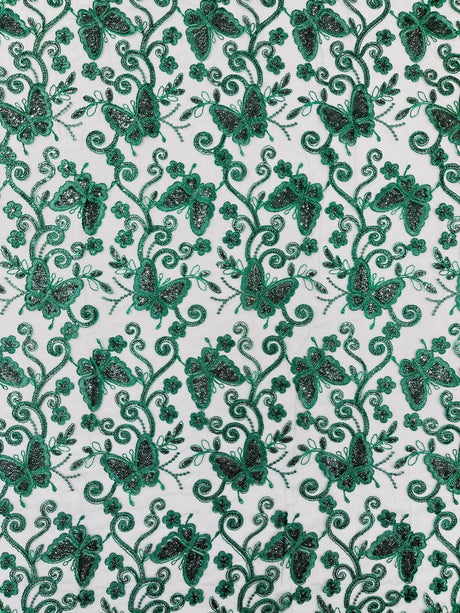 Metallic Lace Fabric - Embroidered Butterfly Vines With Sequins, 54" Width (1 Yard)