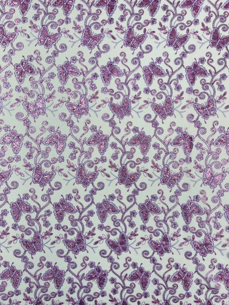 Metallic Lace Fabric - Embroidered Butterfly Vines With Sequins, 54" Width (1 Yard)