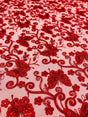 Metallic Lace Fabric - Embroidered Butterfly Vines With Sequins, 54" Width (1 Yard)