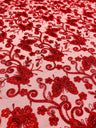 Metallic Lace Fabric - Embroidered Butterfly Vines With Sequins, 54" Width (1 Yard)