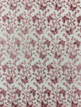 Metallic Lace Fabric - Embroidered Butterfly Vines With Sequins, 54" Width (1 Yard)