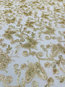 Metallic Lace Fabric - Embroidered Butterfly Vines With Sequins, 54" Width (1 Yard)
