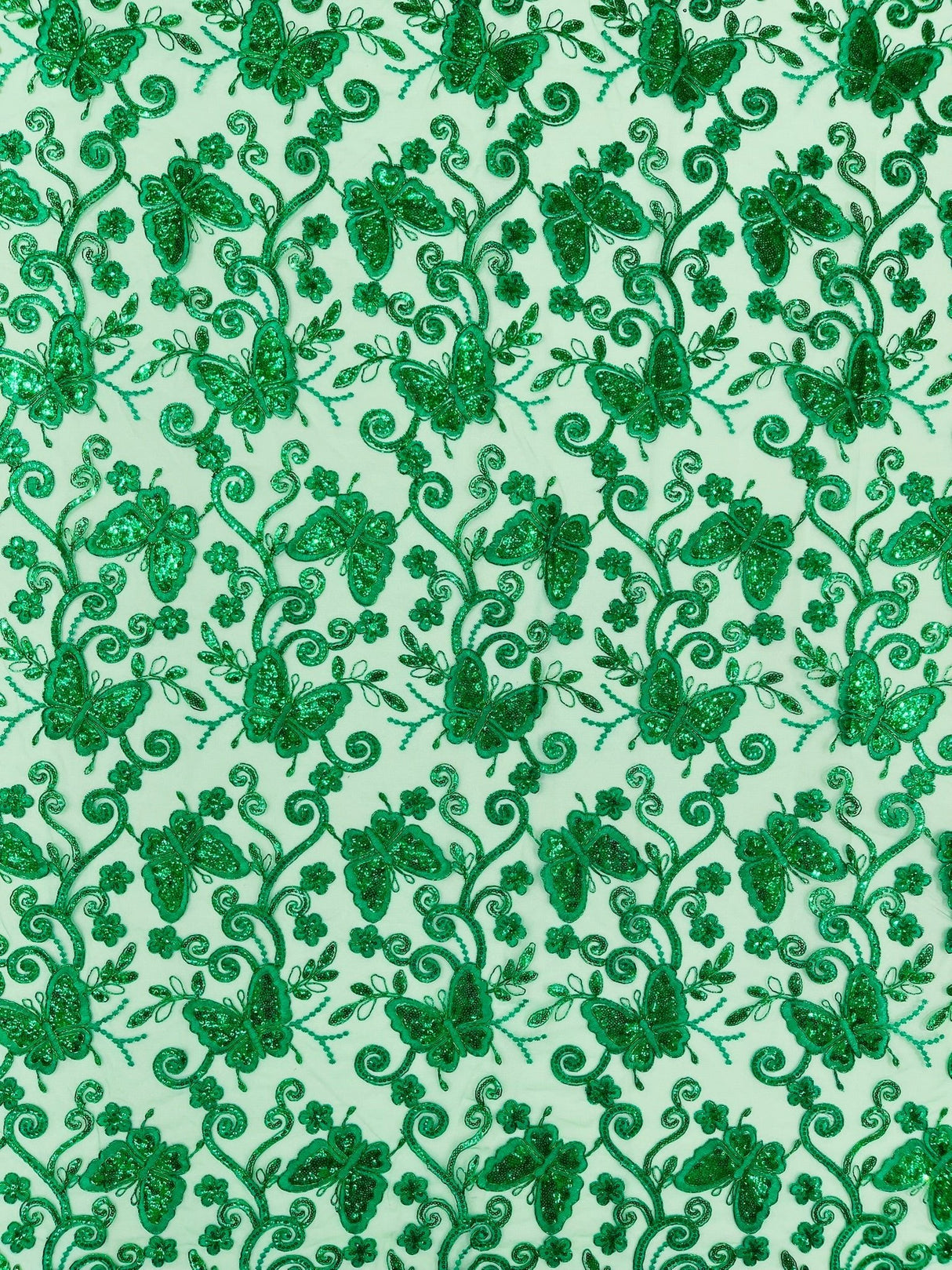 Metallic Lace Fabric - Embroidered Butterfly Vines With Sequins, 54" Width (1 Yard)
