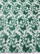 Metallic Lace Fabric - Embroidered Butterfly Vines With Sequins, 54" Width (1 Yard)