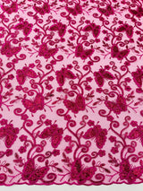 Metallic Lace Fabric - Embroidered Butterfly Vines With Sequins, 54" Width (1 Yard)