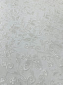 Metallic Lace Fabric - Embroidered Butterfly Vines With Sequins, 54" Width (1 Yard)