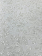 Metallic Lace Fabric - Embroidered Butterfly Vines With Sequins, 54" Width (1 Yard)