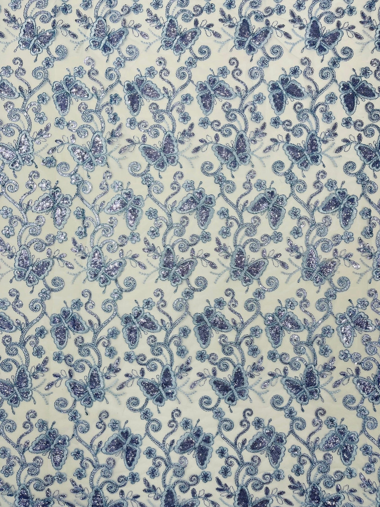 Metallic Lace Fabric - Embroidered Butterfly Vines With Sequins, 54" Width (1 Yard)