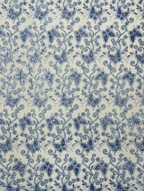 Metallic Lace Fabric - Embroidered Butterfly Vines With Sequins, 54" Width (1 Yard)