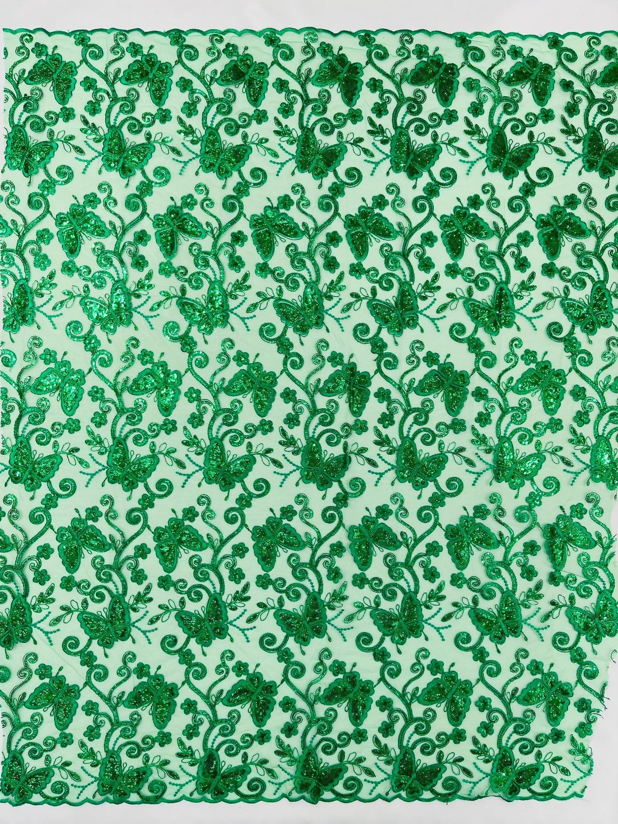 Metallic Lace Fabric - Embroidered Butterfly Vines With Sequins, 54" Width (1 Yard)