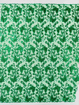 Metallic Lace Fabric - Embroidered Butterfly Vines With Sequins, 54" Width (1 Yard)