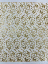 Metallic Lace Fabric - Embroidered Butterfly Vines With Sequins, 54" Width (1 Yard)