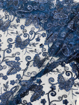 Metallic Lace Fabric - Embroidered Butterfly Vines With Sequins, 54" Width (1 Yard)