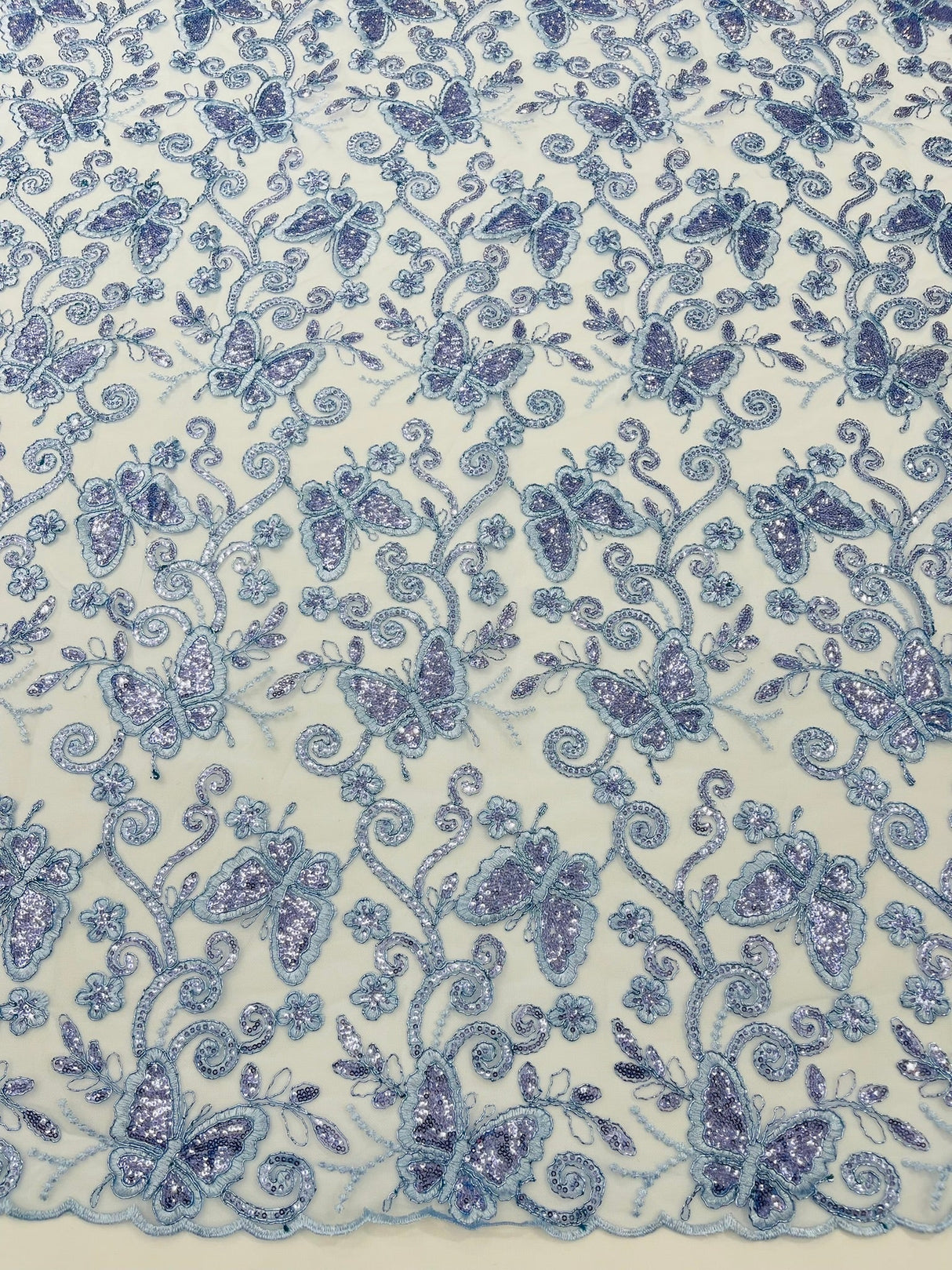 Metallic Lace Fabric - Embroidered Butterfly Vines With Sequins, 54" Width (1 Yard)