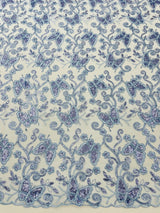 Metallic Lace Fabric - Embroidered Butterfly Vines With Sequins, 54" Width (1 Yard)