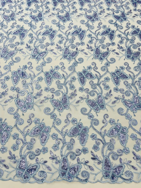 Metallic Lace Fabric - Embroidered Butterfly Vines With Sequins, 54" Width (1 Yard)