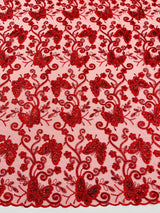 Metallic Lace Fabric - Embroidered Butterfly Vines With Sequins, 54" Width (1 Yard)