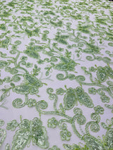 Metallic Lace Fabric - Embroidered Butterfly Vines With Sequins, 54" Width (1 Yard)
