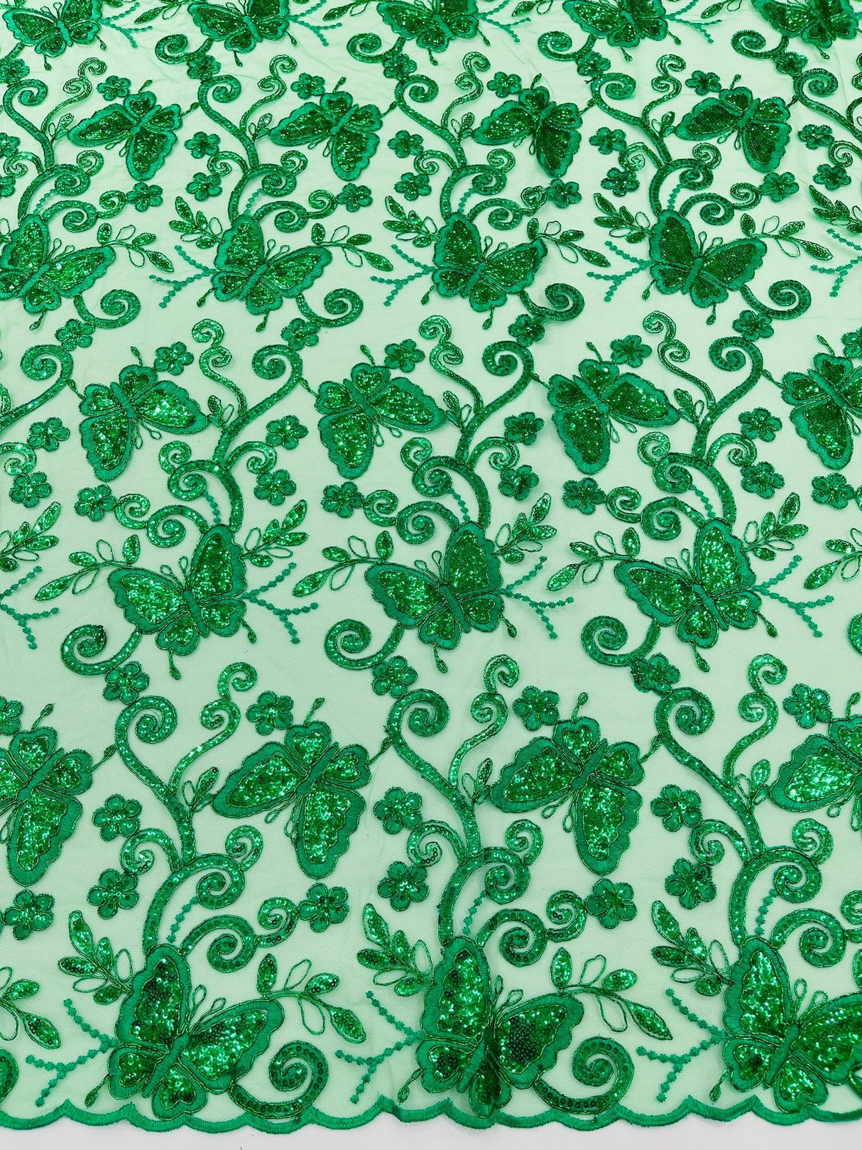 Metallic Lace Fabric - Embroidered Butterfly Vines With Sequins, 54" Width (1 Yard)