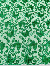 Metallic Lace Fabric - Embroidered Butterfly Vines With Sequins, 54" Width (1 Yard)