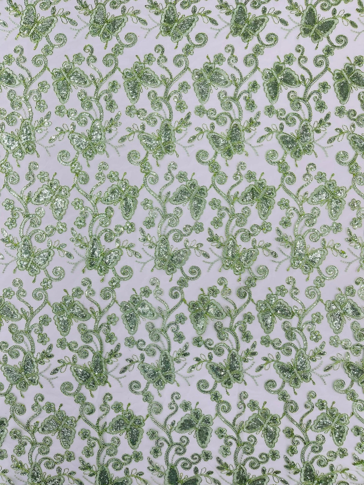 Metallic Lace Fabric - Embroidered Butterfly Vines With Sequins, 54" Width (1 Yard)