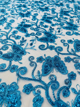 Metallic Lace Fabric - Embroidered Butterfly Vines With Sequins, 54" Width (1 Yard)